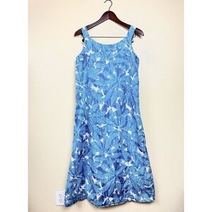 J JILL Women Sz 8 Dress 100% Cotton Midi Casual Vacation Travel Blue White